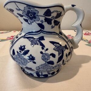 Andrea by Sadek Blue and White Floral Ceramic Pitcher